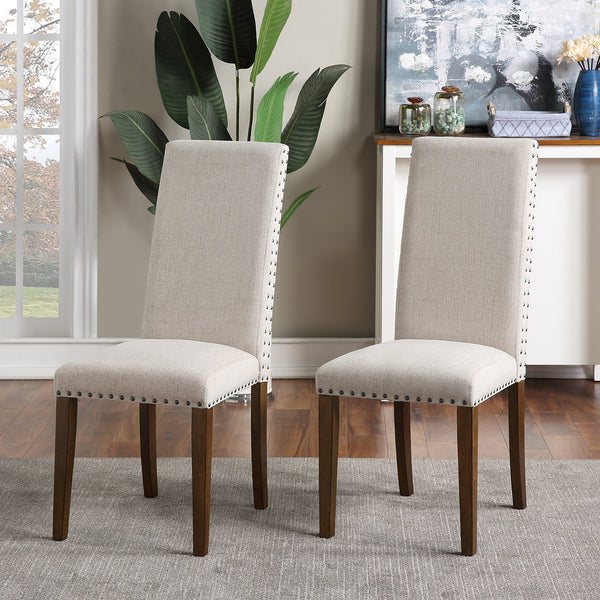 Upholstered Dining Chairs - Dining Chairs Set of 2 Fabric Dining Chairs with Copper Nails