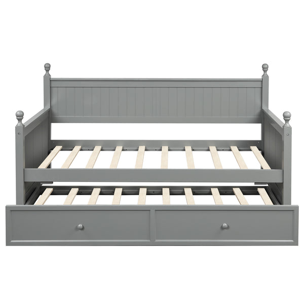 Twin Size Wood Daybed with Twin Size Trundle (Gray)