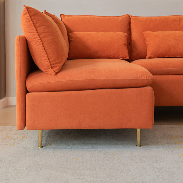 Modular L-shaped Corner sofa;  Left Hand Facing Sectional Couch ; Orange Cotton Linen-90.9''