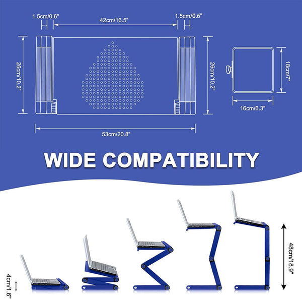 Adjustable Laptop Desk, RAINBEAN Laptop Stand for Bed Portable Lap Desk Foldable Table Workstation Notebook Riser with Mouse Pad, Ergonomic Computer Tray Reading Holder Bed Tray Standing Desk