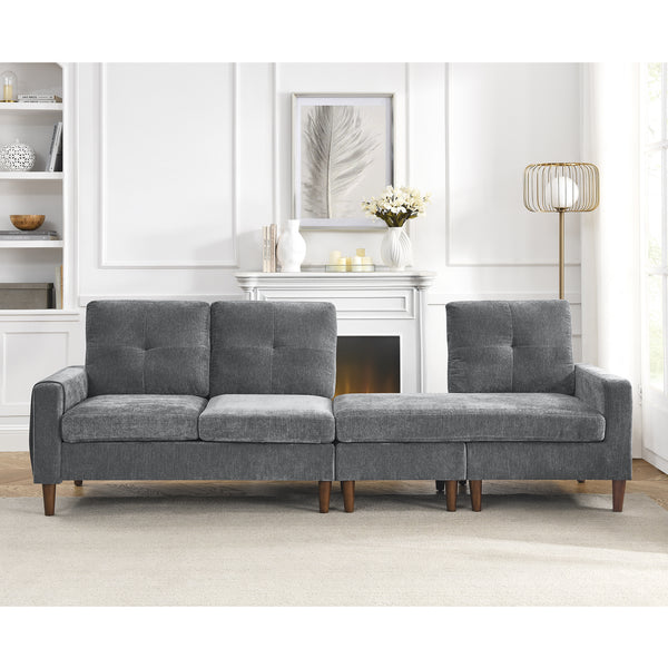 80' Convertible Sectional Sofa Couch;  3 Seats L-shape Sofa with Removable Cushions and Pocket;  Rubber Wood Legs