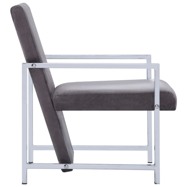 Armchair with Chrome Feet Dark Gray Velvet