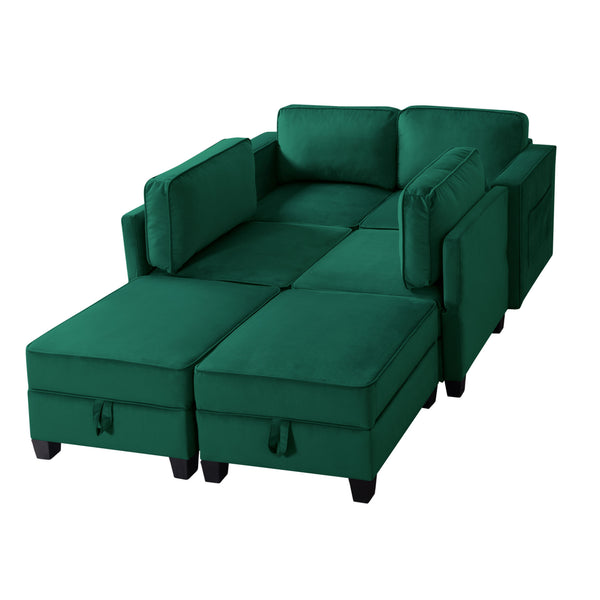 116'' Square Arm Sectional Sofa Green Velvet(W223S00401)