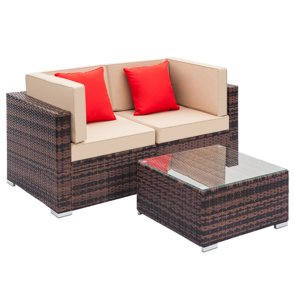 Outdoor Fully Equipped Weaving Ratt Fully Equipped Weaving Rattan Sofa Set with 2pcs Corner Sofas & 1 pcs Coffee Table  XH