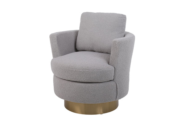 Teddy Swivel Barrel Chair, Swivel Accent Chairs Armchair for Living Room, Reading Chairs for Bedroom Comfy, Round Barrel Chairs with Gold Stainless Steel Base (Grey)