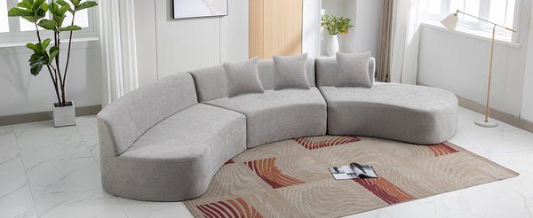 136.6" Stylish Curved sofa Sectional Sofa Chenille Fabric Sofa Couch with Three Throw Pillows for Living Room, Grey