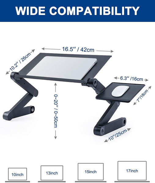 Adjustable Laptop Desk, RAINBEAN Laptop Stand for Bed Portable Lap Desk Foldable Table Workstation Notebook Riser with Mouse Pad, Ergonomic Computer Tray Reading Holder Bed Tray Standing Desk