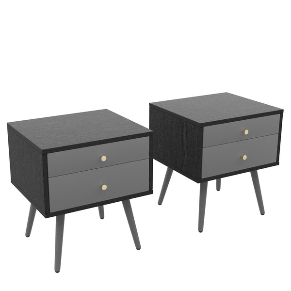 Modern Bedside Tables Set of 2,Nightstand with Storage Drawer -Chic Simple Assembly End Side Table,Sofa Table,for bedroom/living room/office (2 pcs,dark grey)