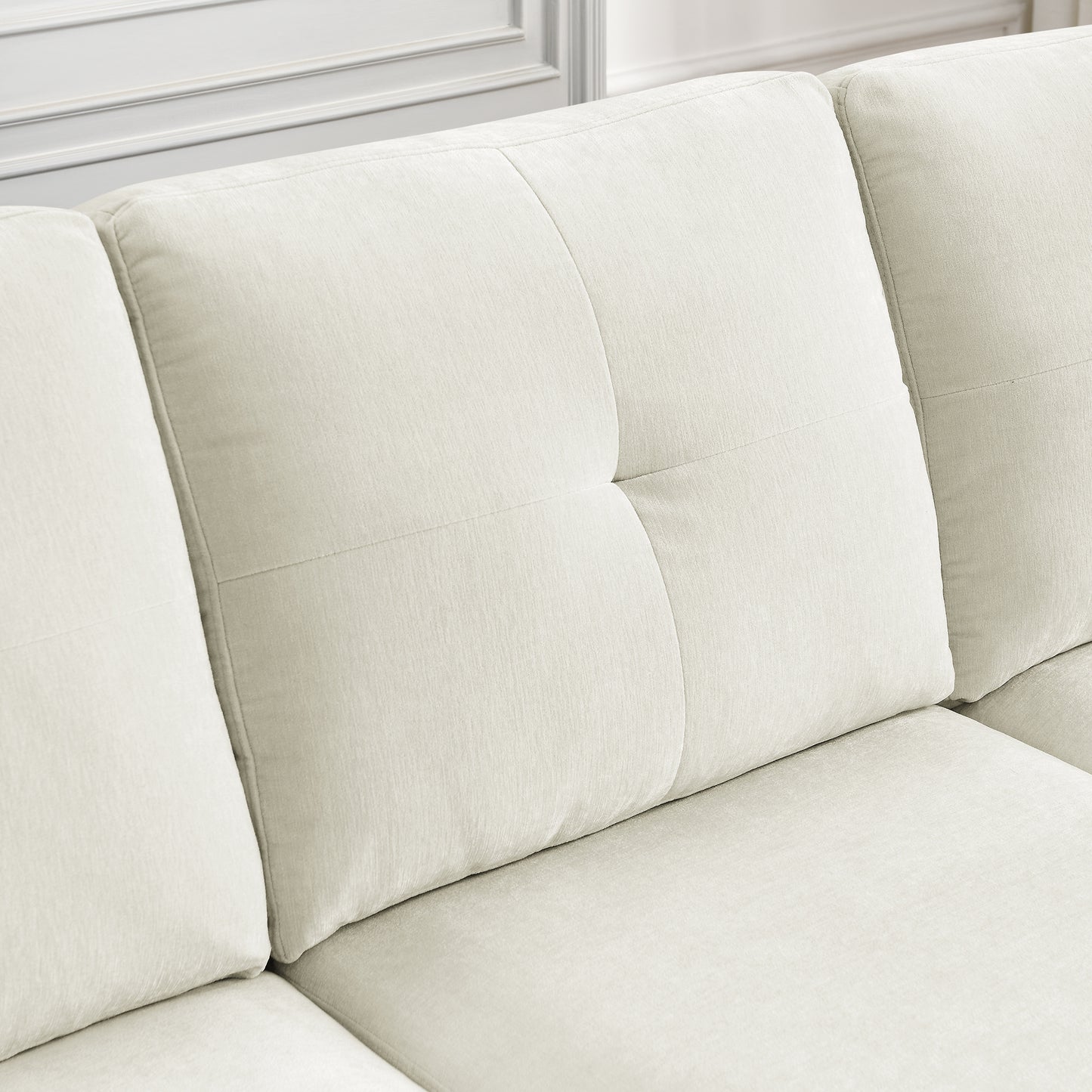 80' Convertible Sectional Sofa Couch;  3 Seats L-shape Sofa with Removable Cushions and Pocket;  Rubber Wood Legs