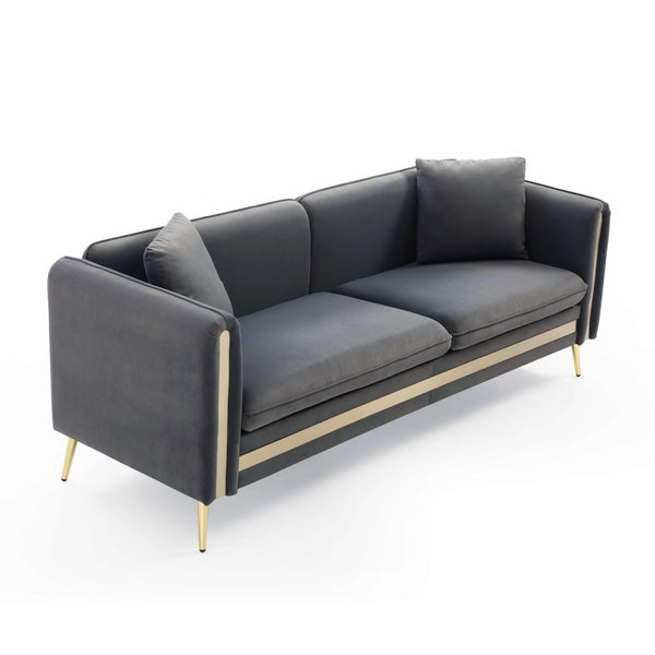 77.2' Modern Upholstered Velvet Sofa 3 Seater Couch with Removable Cushions Side Pocket Mid-Century Tufted Living Room Set Gold Metal Legs,2 Pillows Included