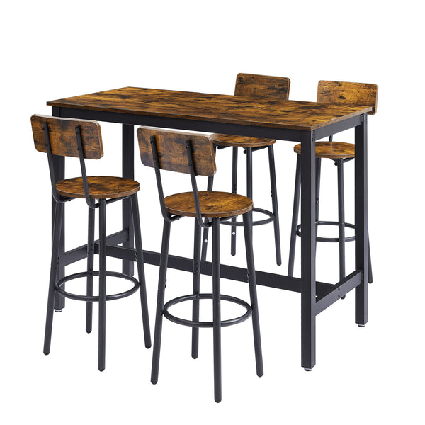 Bar Table Set with 4 Bar stools with backrest (Rustic Brown; 47.24''w x 23.62''d x 35.43''h)