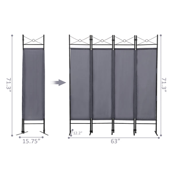 4-Panel Metal Folding Room Divider, 5.94Ft Freestanding Room Screen Partition Privacy Display for Bedroom, Living Room, Office