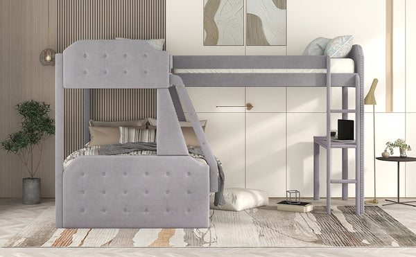 L-Shaped Twin over Full Bunk Bed and Twin Sie Loft Bed with Desk