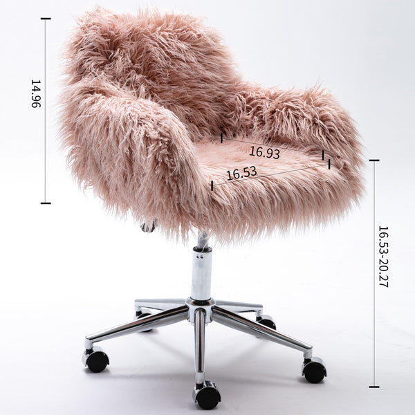 Vanity Chair Fluffy Fuzzy Desk Chair Swivel Adjustable Armless Home Office Chair Chrome Base