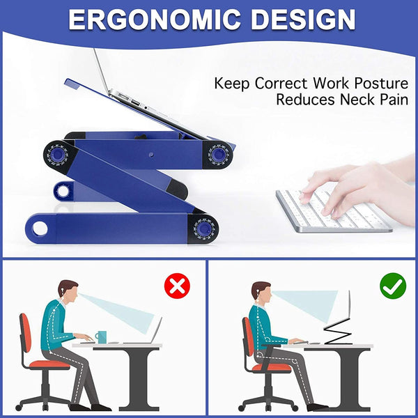 Adjustable Laptop Desk, RAINBEAN Laptop Stand for Bed Portable Lap Desk Foldable Table Workstation Notebook Riser with Mouse Pad, Ergonomic Computer Tray Reading Holder Bed Tray Standing Desk