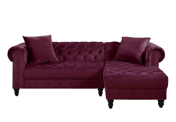 Adnelis Sectional Sofa w/2 Pillows; Red Velvet 57315