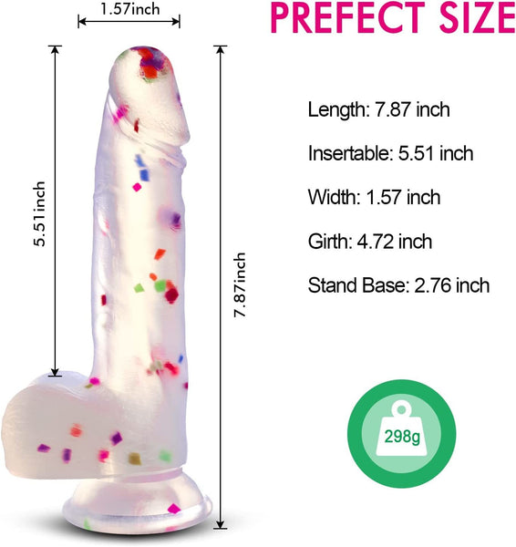 Realistic Dildo with Powerful Suction Cup;  Confetti Silicone Crystal Clear G-Spot Vaginal Lifelike Dildo;  Waterproof & Skin-Friendly Material Adult Sex Toys for Masturbation Play