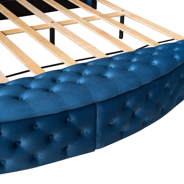 Queen Size Round Shape Upholstery Low Profile Storage Platform Bed with Storage Space on both Sides and Footboard