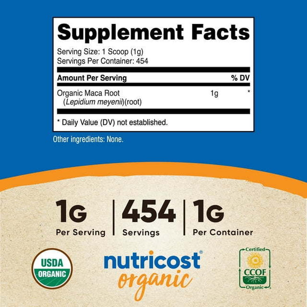 Nutricost Organic Maca Root Powder (454 Grams) - USDA Organic Supplement