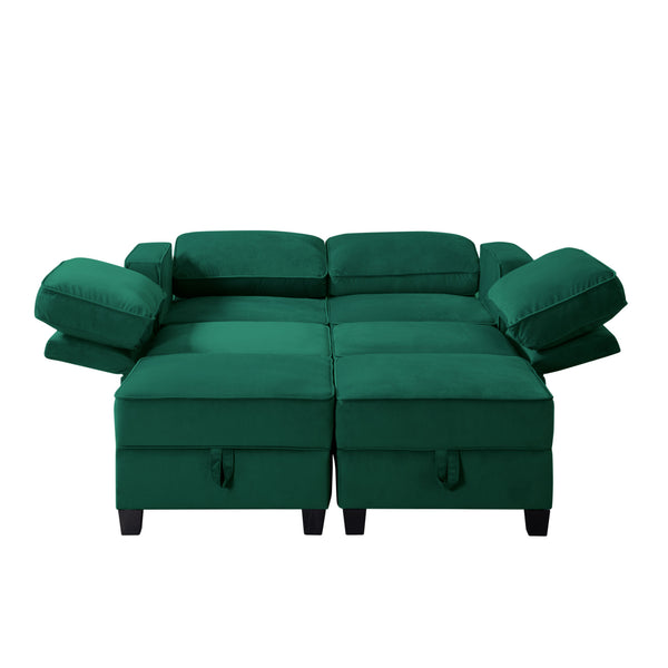 116'' Square Arm Sectional Sofa Green Velvet(W223S00401)