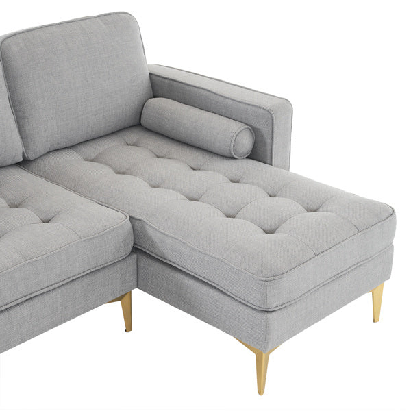 218*141*87cm Burlap Diamond Electroplated Gold Trident Legs Three Seats With Footstool Indoor Modular Sofa Light Gray