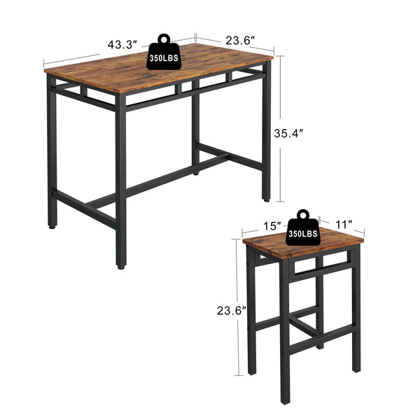 Bar table set 5PC Dinging table set with high stools; structural strengthening; industrial style (Rustic Brown; 43.31''w x 23.62''d x 35.43''h)