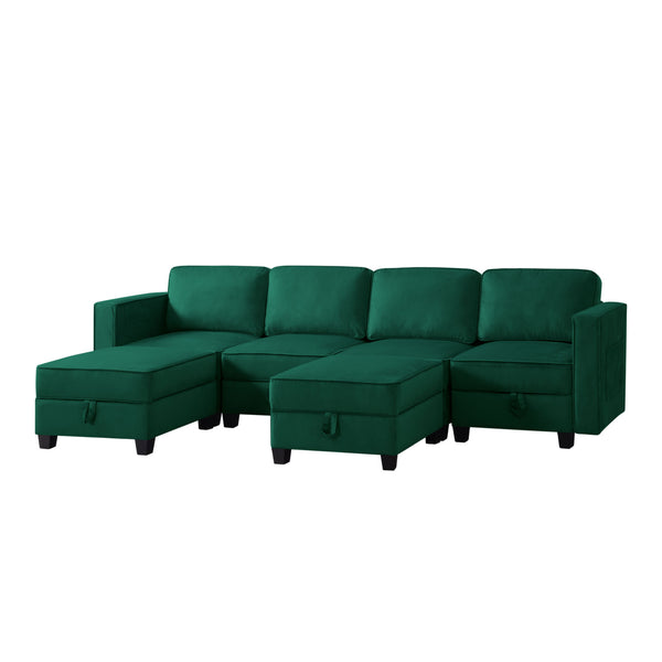 116'' Square Arm Sectional Sofa Green Velvet(W223S00401)