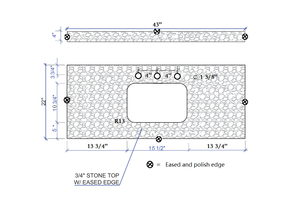 43''x22" bathroom stone vanity top engineered stone carrara white marble color with rectangle undermount ceramic sink and 3 faucet hole with back splash
