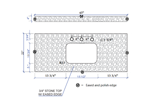 43''x22" bathroom stone vanity top engineered stone carrara white marble color with rectangle undermount ceramic sink and 3 faucet hole with back splash