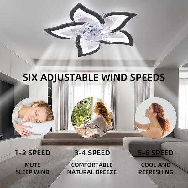 27Inches Ceiling Fan with Lights Remote Control Dimmable LED, 6 Gear Wind Speed Fan Light