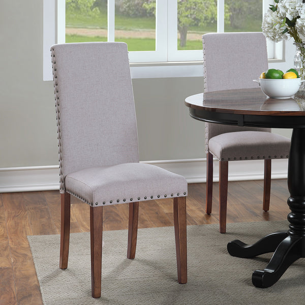 Upholstered Dining Chairs - Dining Chairs Set of 2 Fabric Dining Chairs with Copper Nails