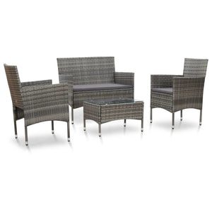 4 Piece Garden Lounge Set with Cushions Poly Rattan Gray