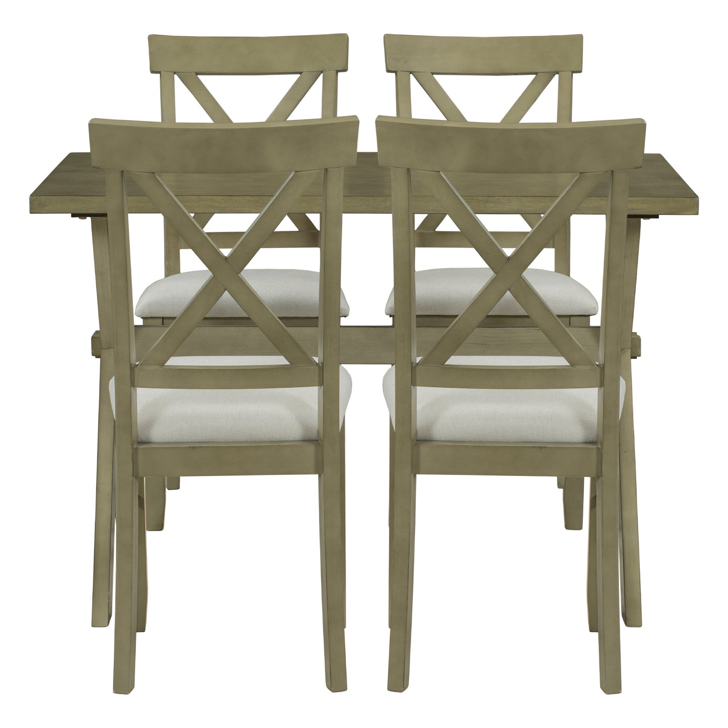 5 Pieces Farmhouse Rustic Wood Kitchen Dining Table Set with Upholstered 4 X-back Chairs
