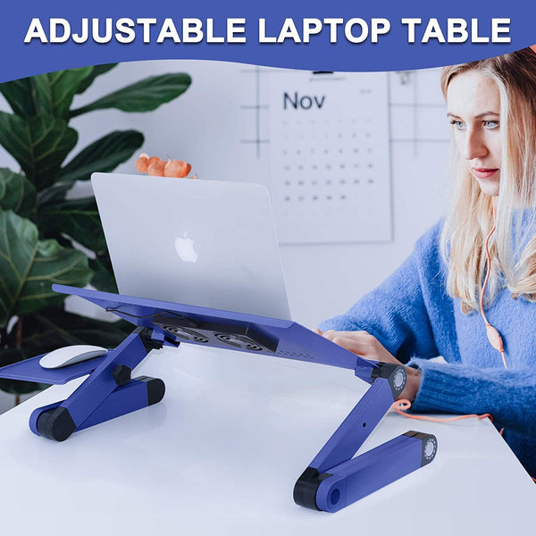 Adjustable Laptop Desk, RAINBEAN Laptop Stand for Bed Portable Lap Desk Foldable Table Workstation Notebook Riser with Mouse Pad, Ergonomic Computer Tray Reading Holder Bed Tray Standing Desk