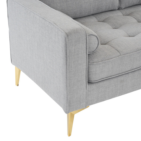 218*141*87cm Burlap Diamond Electroplated Gold Trident Legs Three Seats With Footstool Indoor Modular Sofa Light Gray