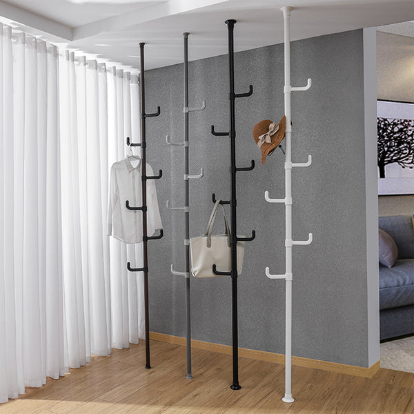 Adjustable Laundry Pole Clothes Drying Rack Coat Hanger DIY Floor to Ceiling Tension Rod Storage Organizer for Indoor, Balcony