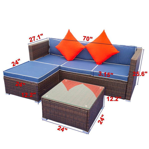 3 Piece Patio Sectional Wicker Rattan Outdoor Furniture Sofa Set