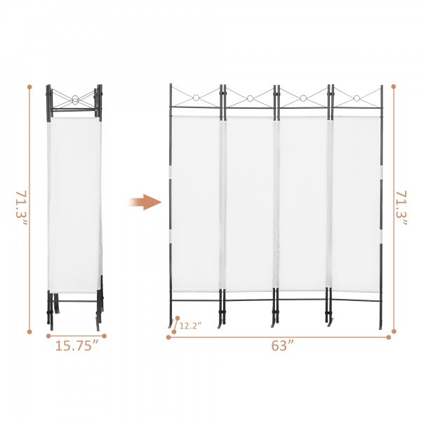 4-Panel Metal Folding Room Divider, 5.94Ft Freestanding Room Screen Partition Privacy Display for Bedroom, Living Room, Office