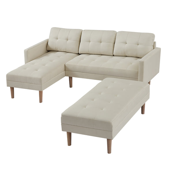 Beige Sectional Sofa Bed ; L-shape Sofa Chaise Lounge with Ottoman Bench