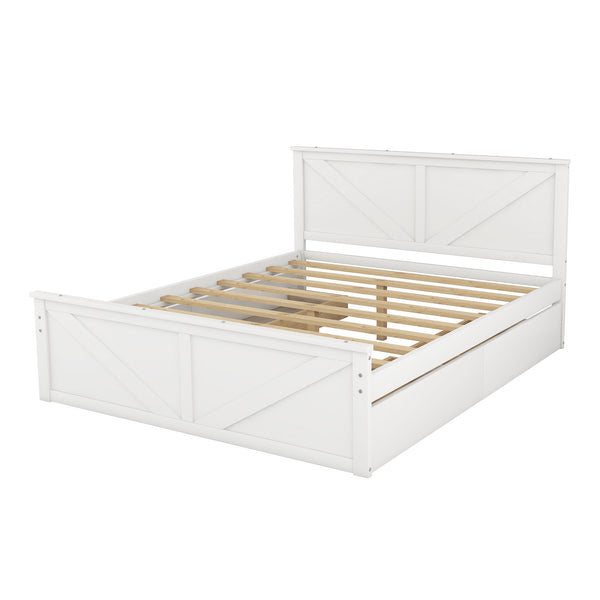 Queen Size Wooden Platform Bed with Four Storage Drawers and Support Legs