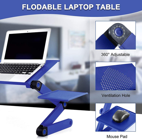 Adjustable Laptop Desk, RAINBEAN Laptop Stand for Bed Portable Lap Desk Foldable Table Workstation Notebook Riser with Mouse Pad, Ergonomic Computer Tray Reading Holder Bed Tray Standing Desk