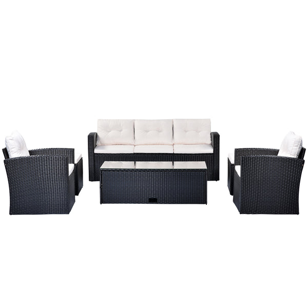 6-piece All-Weather Wicker PE rattan Patio Outdoor Dining Conversation Sectional Set with coffee table, wicker sofas, ottomans, removable cushions