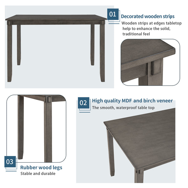 5-piece Kitchen Dining Table Set Wood Table and Chairs Set for Dining Room (Gray)