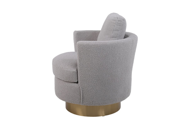 Teddy Swivel Barrel Chair, Swivel Accent Chairs Armchair for Living Room, Reading Chairs for Bedroom Comfy, Round Barrel Chairs with Gold Stainless Steel Base (Grey)