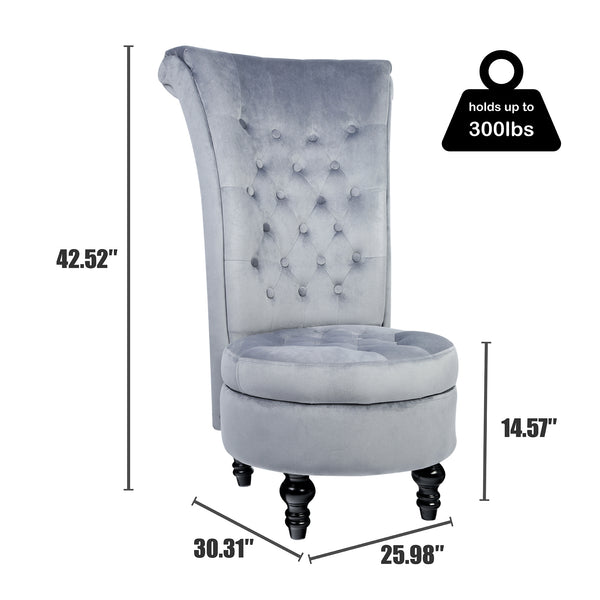 MU Royal Velvet High Back Armless Chair, Retro Elegant Luxury Throne Chair, Upholstered Tufted Accent Seat w/Storage for Dressing Room, Living Room, Bedroom