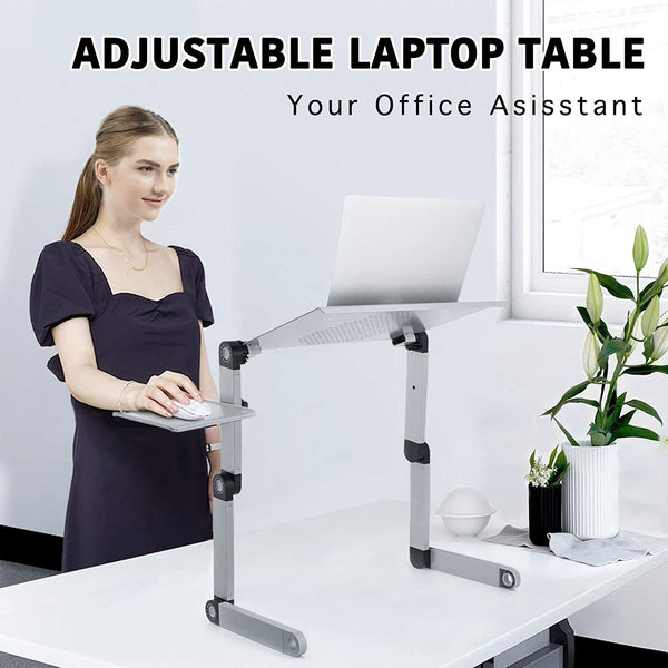 Adjustable Laptop Desk, RAINBEAN Laptop Stand for Bed Portable Lap Desk Foldable Table Workstation Notebook Riser with Mouse Pad, Ergonomic Computer Tray Reading Holder Bed Tray Standing Desk