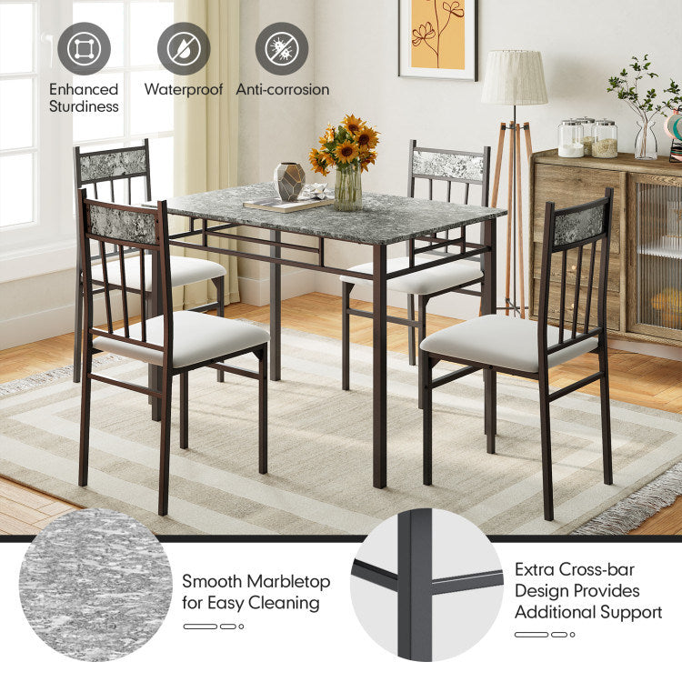 5 Pieces Faux Marble Dining Set Table