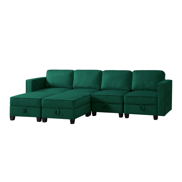 116'' Square Arm Sectional Sofa Green Velvet(W223S00401)