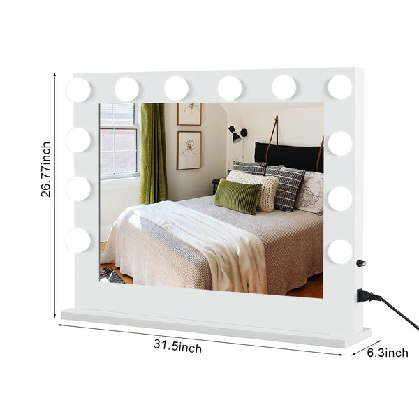 Vanity Mirror with Lights, Hollywood Lighted Makeup Mirror with 14 Dimmable LED Bulbs for Dressing Room & Bedroom, Tabletop or Wall-Mounted, Slim Metal Frame Design