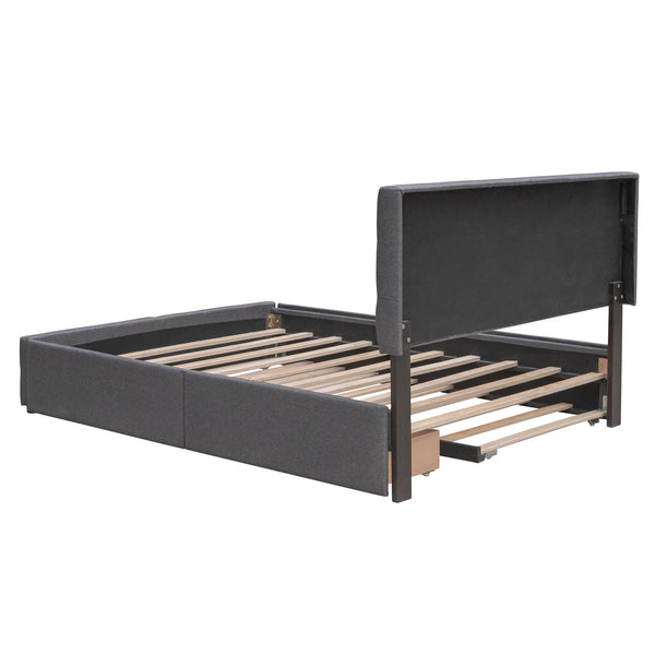 Upholstered Platform Bed with 2 Drawers and 1 Twin XL Trundle;  Linen Fabric;  Queen Size